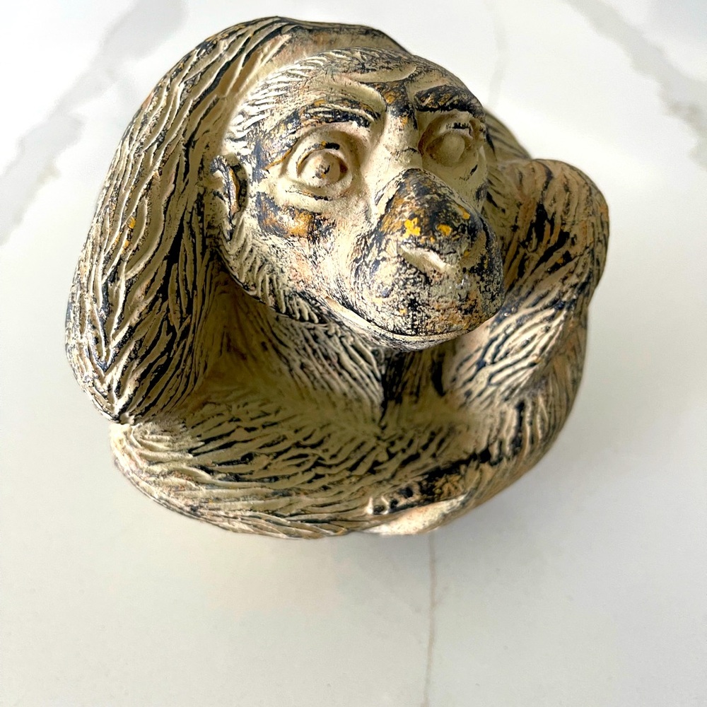 Artisan Monkey ball carved Sculpture - Brown